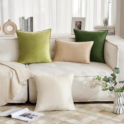 MIULEE Beige Decorative Velvet Throw Pillow Covers Soft Pillow Covers Soild Square Cushion Case Euro Shamfor Summer Sofa Bedroom 24x24 Inch 60x60 cm