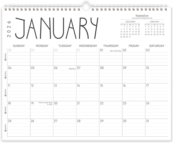GuassLee Wall Calendar 2026, 2026 Calendar Wall from Jan. 2026 to Dec 2026, 14" X 11" Paper Monthly Planner Wall Hanging Calendar with Thick Paper for Office Home Planning & Organizing