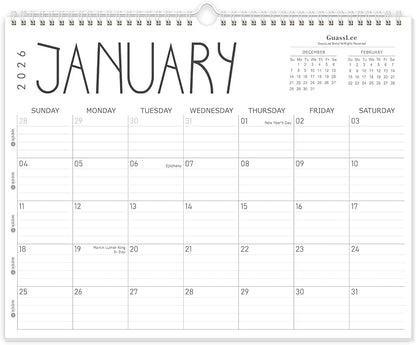 GuassLee Wall Calendar 2026, 2026 Calendar Wall from Jan. 2026 to Dec 2026, 14" X 11" Paper Monthly Planner Wall Hanging Calendar with Thick Paper for Office Home Planning & Organizing