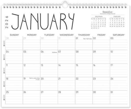 GuassLee Wall Calendar 2026, 2026 Calendar Wall from Jan. 2026 to Dec 2026, 14" X 11" Paper Monthly Planner Wall Hanging Calendar with Thick Paper for Office Home Planning & Organizing