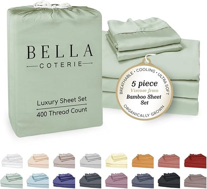 Bella Coterie Luxury Bamboo Viscose Split King Size Sheet Set | 2 Fitted Sheets for Sleep Number & Adjustable Beds | 100% Organically Grown | Cooling & Ultra Soft | 18” Deep Pocket [Sea Glass]