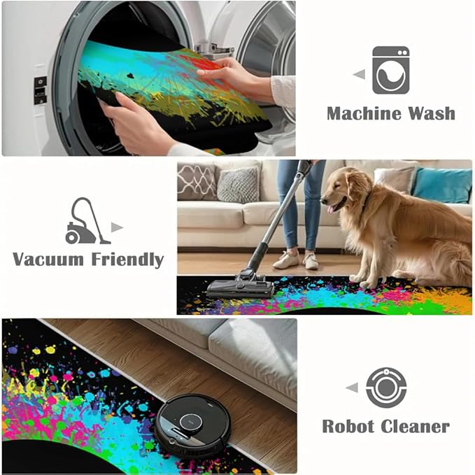 Abstract Paint Splash Rug 3x4 Small Area Rugs Colorful Paint Black Hole Rugs Non Slip Low Pile Indoor Washable Carpet for Living Room Farmhouse Bedroom Apartment Home Decor Floor Mats