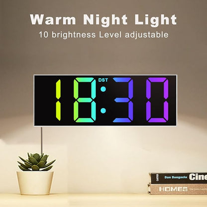 JALL 12'' Large Digital Wall Clock, Big LED Number Dispaly, RGB Colors, DST, Night Light for Classroom Living Room Bedroom Mounted Birthday Xmas Gift for Senior, Mem Womem (A White Shell, 12 inches)