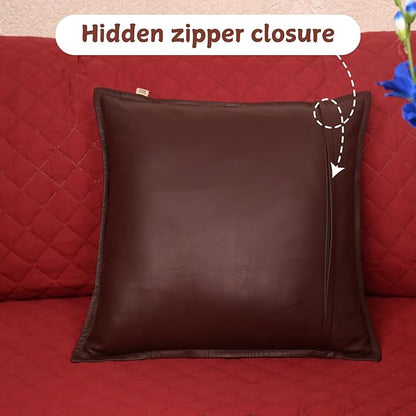 Lambskin Leather Pillow Cover - Sofa Cushion Case - Decorative Throw Covers for Living Room & Bedroom, 16x16 Inches - Dark Maroon Box Pack of 1