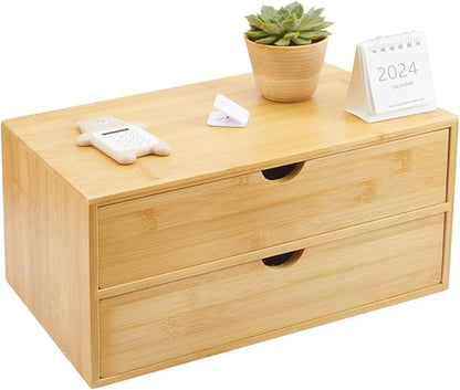 Bamboo Desk Organizer With Drawers Countertop Drawers 2 Drawers Counter Storage Box Corner Desk Organizer for Home Office No Assembly Required
