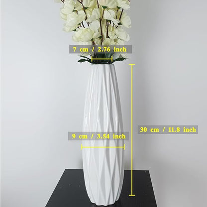 12Inch Tall Vase White Ceramic Flower Vase for Pampas Grass,Home Decor, Modern Textured Vases for Living Room Decorations,Table Centerpieces,Shelf,Farmhouse Small Ceramic Vase