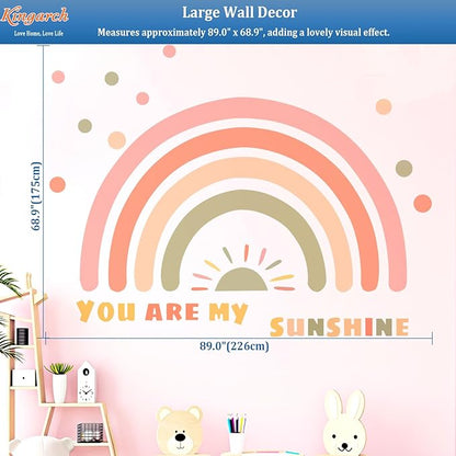 Large Rainbow Wall Decals, Sun Dots Peel and Stick Fabric Nursery Wall Decor, Removable Home Room Wall Decor Murals Stickers for Kids Girls Toddler Bedroom Living Room Playroom