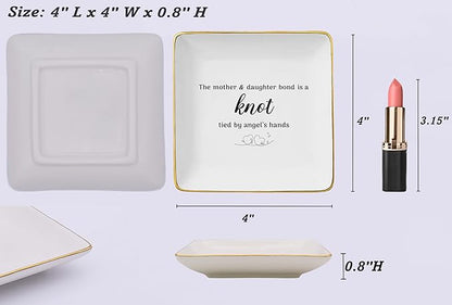 NZY Mother's Day Gifts for Mom-Graduation Present for Daughter-Birthday Wedding Christmas Gifts-Jewelry Tray Trinket Holder Ring Dish-the Mother and Daughter Bond Is A Knot Tied By Angle's Hands