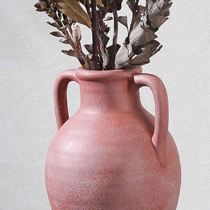 Ceramic Vase for Flowers, 8 inch Rustic Farmhouse Red Vase, Handcrafted Weathered Pottery Vases, Small Decorative Terracotta Vases for Home Decor, Living Room, Table, Shelf