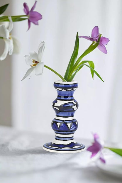 Vixdonos Painted Ceramic Vase Colorful Bud Vase Set of 3 Small Flower Vase Rustic Mini Vases in Bulk for Home Decor, Wedding and Dinner Party(Blue)