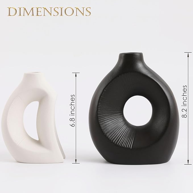 Ceramic Vase Set of 2 - Handcrafted Ceramic Vases for Home Decor & Shelf - Modern Farmhouse Decor for Kitchen, Office, Bedroom & Living Room Decorative Objects for Mantel, Table Centerpieces