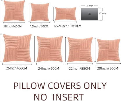 Fancy Homi 2 Packs Coral Euro Decorative Throw Pillow Covers 26x26 Inch for Living Room Couch Bed, Farmhouse Boho Home Decor, Soft Corss Corduroy Patchwork Textured Square Peach Cushion Case 66x66 cm