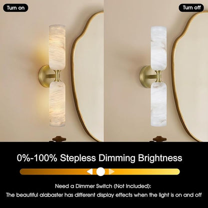 20in Alabaster Wall Sconce Antique Brass Sconces Wall Lighting, Imported Alabaster Modern Marble Bathroom Vanity Sconces, Gold Sconce Wall Decor, For Bedroom Living Room Staircases Hallway Foyer