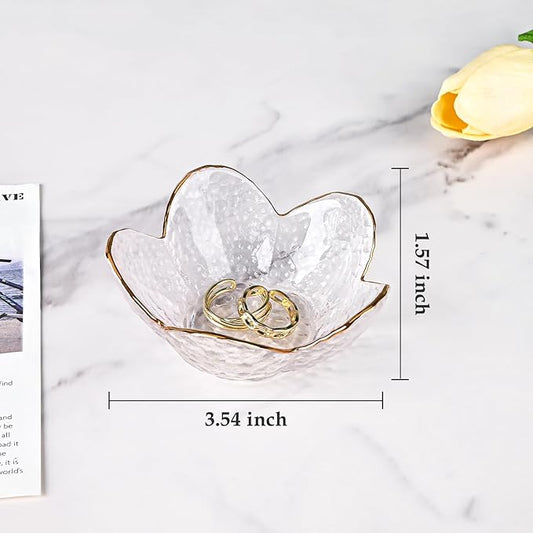 Koythin 2-Piece Glass Jewelry Tray, Small Trinket Holder for Necklace Bracelet Earring, Ring Holders for Bathroom, Aesthetic Trinket Dish, Flower Nightstand Decor for Girl Mom (Transparent White)