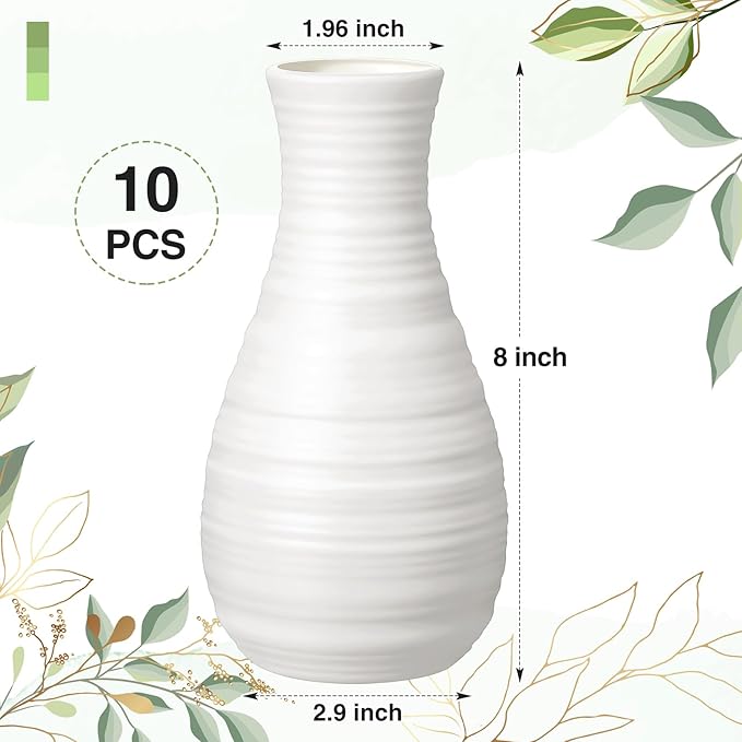 10 Pack Composite Plastic Flower Vases Bulk White Small Tall Conic Floral Vases for Centerpieces Unbreakable Bud Vase for Wedding Party Living Room Decor (Simple)