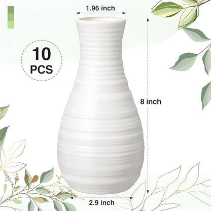 10 Pack Composite Plastic Flower Vases Bulk White Small Tall Conic Floral Vases for Centerpieces Unbreakable Bud Vase for Wedding Party Living Room Decor (Simple)