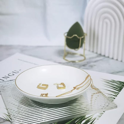 HANKOR 4.75" Ceramic Jewelry Tray, Small Ring Dish Holder Trinket Tray, Catch All Trays for Ring Earring Necklace Key, Christmas Gifts for Women Girls, White
