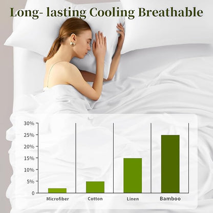 Shilucheng 100% Viscose Derived from Bamboo_ Sheets Queen Size 4pcs - Ultra Cooling & Silky Soft Bed Sheets, 16" Deep Pocket, Perfect for Hot Sleepers, Hotel Bedding Sheets (White)