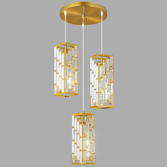 Gold Pendant Lighting Modern Pendant Light, Mini Crystal Chandeliers,Adjustable Pendant Light Fixture for Kitchen Island Dinning Room Bedroom (3 Light)