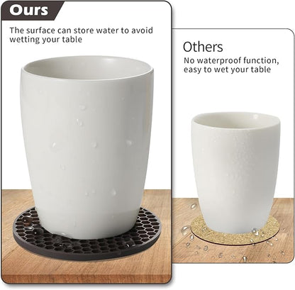 Silicone Coasters Set of 16 with Holder, Drinks Coasters, Coffee, Anti-Slip, Non-Stick, Anti-Overflow Tabletop Protection and Decor (Coffee, 16 Pcs)