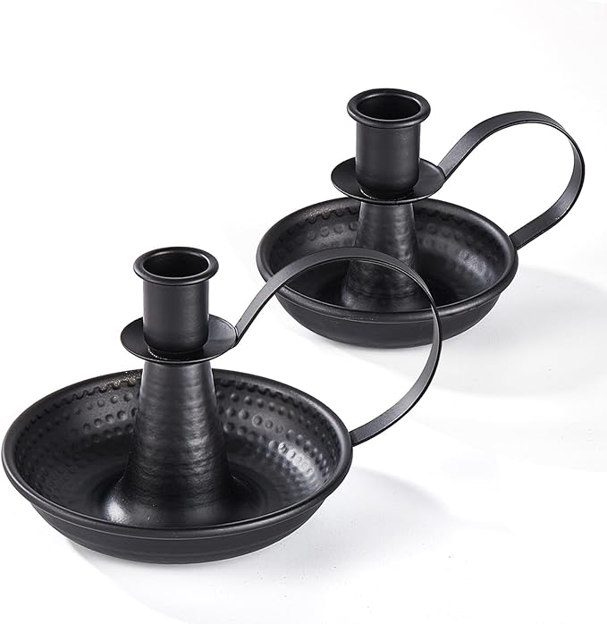 Black Iron Pillar Candlestick Holders, with Handle, Taper Candle Holder for Candlesticks, for Fireplace Party, Dining, Home, Wedding Decor,Fits 3/4 inch Thick Candle&Led Candles（Set of 2pcs）