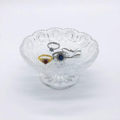 Small Flower Ring Dish Jewelry Tray, Glass Jewelry Dish, Crystal Ring Holder Jewelry Plate Dish, Nightstand Decor Clear Jewelry Bowl Dish for Earrings,Vanity Decorative Tray Trinket Dish Gift