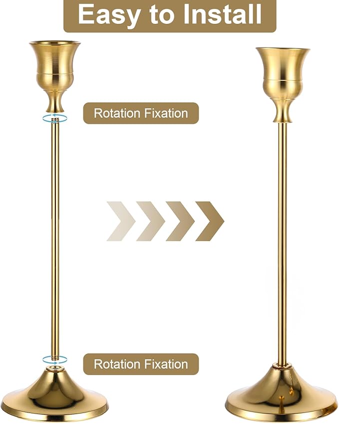 12 Pack Brass Golden Candlestick Holders, Vintage Taper Candle Holders Set in 3 Sizes for Dining Table, Fireplace, Party Decor