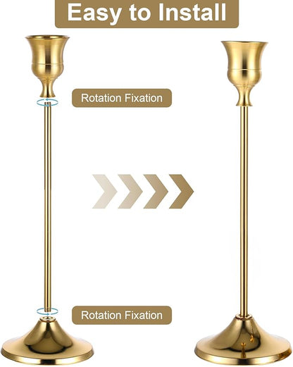 12 Pack Brass Golden Candlestick Holders, Vintage Taper Candle Holders Set in 3 Sizes for Dining Table, Fireplace, Party Decor