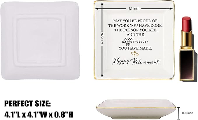 Retirement Gifts For Women 2022 - Female Retirement Gifts Ring Dish, Ceramic Ring Holder Happy Retirement Gifts For Teacher, Nurse, Doctor, Coworker, Friend, Mom, Nana