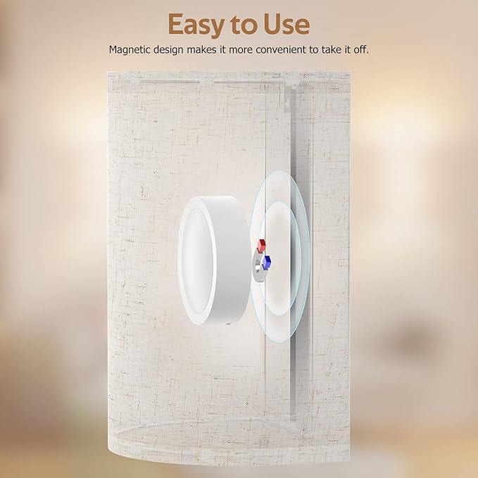 Wall Sconces Set of Two, Battery Rechargeable 3 Colors Changeable Dimmable Wall Lights Fixtures with Remote Control Fabric Height Wall Lamp Sconces for Bedroom Living Room Hallway