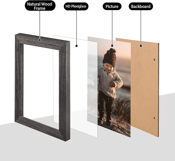 KINLINK 8.5x11 Picture Frame Brown Wood, Solid Wood Diploma Frames with Acrylic Plexiglass for Pictures, Certificate Degree Document Frame Tabletop and Wall Mounting Display, 4 Pack
