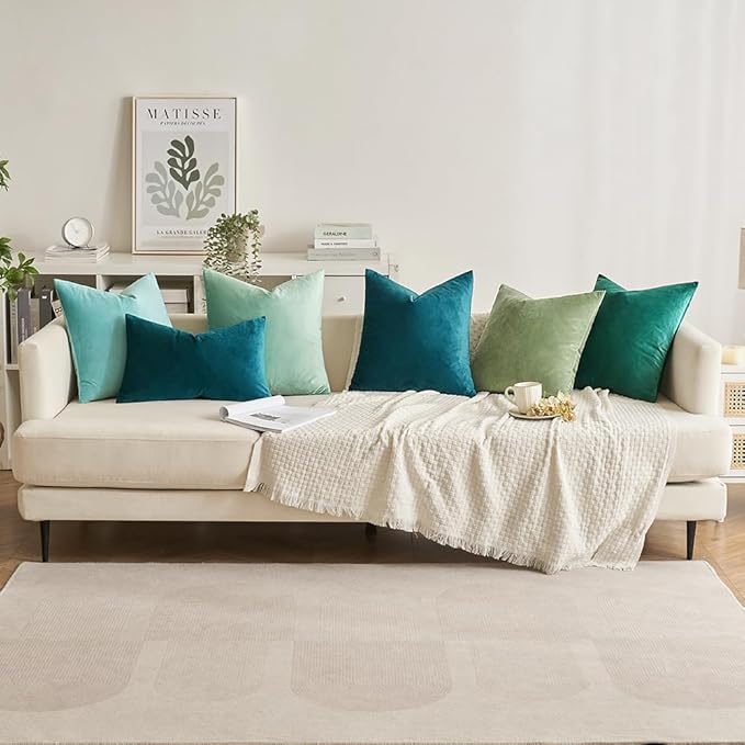 MIULEE Velvet Throw Pillow Covers 12x20 Inch, Pack of 2 - Teal, Soft Solid Lumbar Decorative Pillow Covers Modern Luxury Home Decor for Spring Couch Sofa Bedroom Livingroom