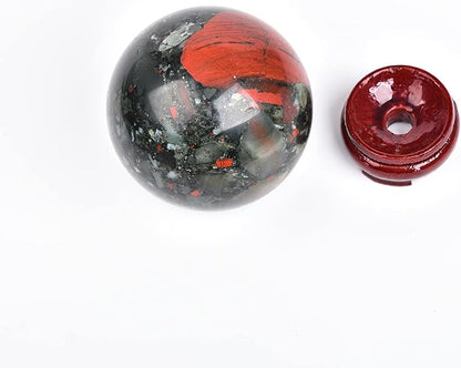 JIC Gem Large Healing Crystal Ball with Decoation Stand African Bloodstone Gemstone Sphere Ball for Meditation Energy Reiki Ball (90-100mm)
