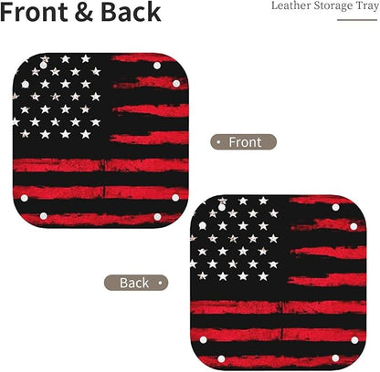 Valet Tray for Men Husband Boyfriend Boys – Catchall Bedside Vanity Tray, Nightstand Caddy Leather Holder for Keys, Phone, Wallet, Coins, Trinkets & Jewelry Black Red American Flag 015