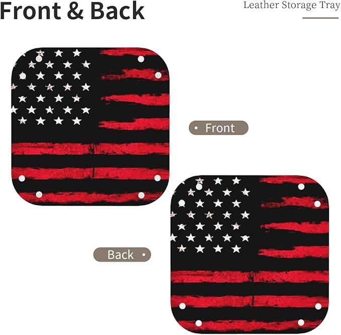 Valet Tray Gifts for Men Husband Boyfriend Boys – Catchall Bedside Vanity Tray, Nightstand Caddy Leather Holder for Keys, Wallet, Coins, Trinkets & Jewelry Black Red American Flag 015