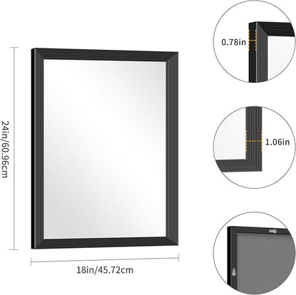 Black Bathroom Mirror 18 x 24 Inch Rectangle Wave Beveled Frame for Wall Bathroom Vanity Mirror for Over Sink, Tempered Glass,for Entryway Hangs, Bathroom Living Room Horizontal or Vertical