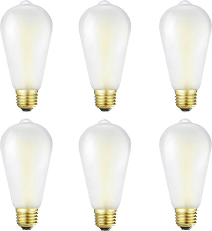 E26 Frosted LED Edison Bulbs, 6W Equivalent 60W, Warm White 2700K,600LM,AC120V, ST58 Dimmable Antique LED Filament Bulbs with 90+ CRI,Pack of 6 (6W=60W Warm White)