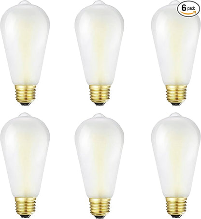 Dimmable e26 Frosted LED Edison Bulbs, 8W Equivalent 75W, 850LM,Warm White 2700K,AC120V,ST58 Frosted Light Bulbs with 90+ CRI,Pack of 6