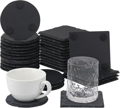 40 Pack 4 Inch Slate Coasters, Black Stone Coasters with Anti-Scratch Bottom, Ideal for Home Decor, Bar, Housewarming Gifts, and Laser Engraving KUKLIPJIM