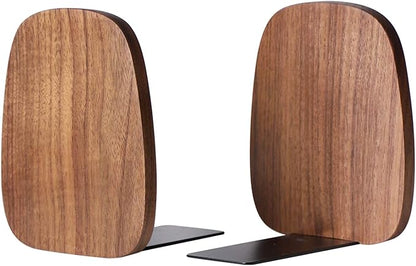 Muso Wood Book Ends for Shelves, Non-Skid Bookends for Heavy Books, Wooden Book Stopper for Home Office and Library (Walnut 1 Pair)