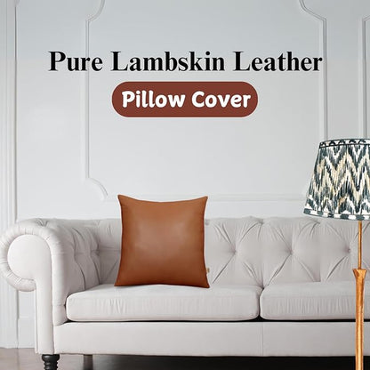 Genuine Lambskin Leather Pillow Cover, 16x16 Inch Case for Lumbar Throw Couch Pillows, Thick & Soft Cushion Covers for Sofa Bed Home Décor (Textured Tan Pack of 1)