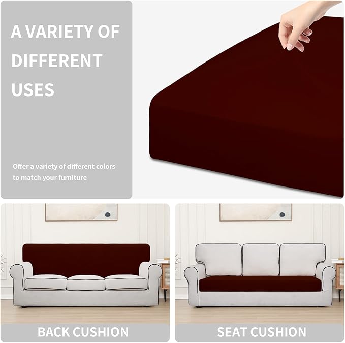 Easy-Going 100% Waterproof Oversized Sofa Seat Cushion Slipcovers Couch Cushion Cover Stretch Furniture Protector for Kids, Pets (Oversized Sofa Cushion, Wine)
