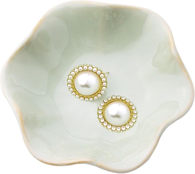 Ceramic Ring Dish, Jewelry Dish Holder, Small Trinket Tray Plate for Earrings Rings Necklaces Keys, for Mom Friend Sister, Light Green