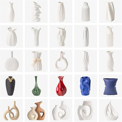 White Ceramic Face Vase - 8.4" Unique Flower Vase with Matte Finish, Decorative Boho/Farmhouse Vase for Pampas Grass & Centerpieces, Living Room/Office Desk Decor & Gift for Her/Yourself