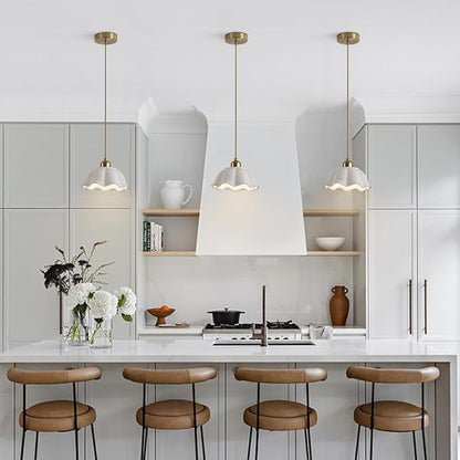 Modern Gold Milk Glass Pendant Light Mid Century Adjustable White Ceramic Hanging Light Fixture Vintage Brass Pendant Light Kitchen Island Nordic Hanging Lamp (2 Pack) MPL11-2 GD