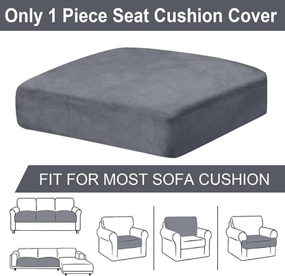 Couch Cushion Cover Velvet 1 Piece Seat Cushion Cover Stretch Armchair Cover Separate Sectional Sofa Slipcovers Furniture Protector (1-Seater or Sofa Backrest, Dark Grey)
