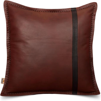 Genuine Lambskin Leather Pillow Cover, 14x14 Inch Case for Lumbar Throw Couch Pillows, Thick & Soft Cushion Covers for Sofa Bed Home Décor (Dark Brown & Black Box Pack of 1)