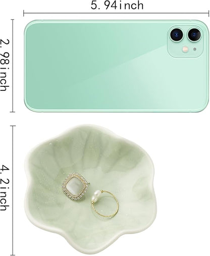 Ceramic Trinket Dish, Ring Tray, Decorative Jewelry Dish for Earrings Necklaces Watch Keys Women (Green Leaf)