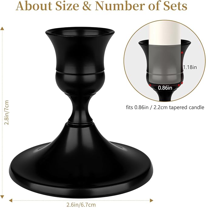 Black Candle Holder Taper Candle Holders, Set of 6 Candlestick Holders Decor for Home Decor, Metal Taper Candleholder for Fall Thanksgiving Halloween Christmas Table Fireplace Decor (6, Black)