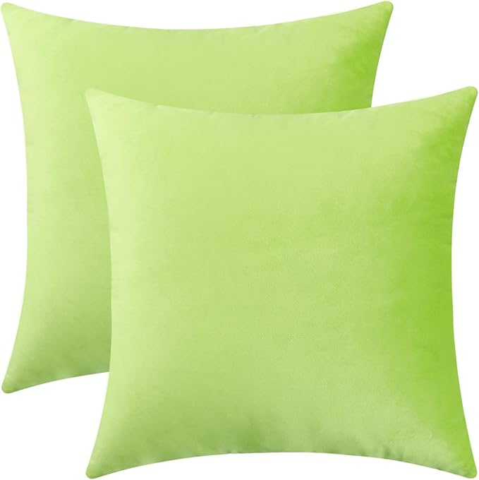 Jeneoo Comfy Soft Thick Velvet Throw Pillow Cases for Sofa Couch, Decorative Solid Square Cushion Covers for Bedroom Car (Lime Green, 18 x 18 Inches, 2 Pieces)